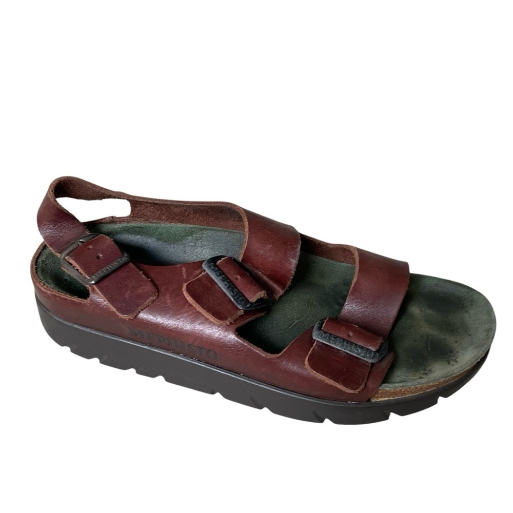 MEPHISTO Zeus Unisex Cork Leather Sandals Dark Brown Size 40